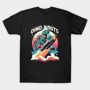 "Dino-Nauts" Dinosaurs in a Rocketship in Outer Space T-Shirt